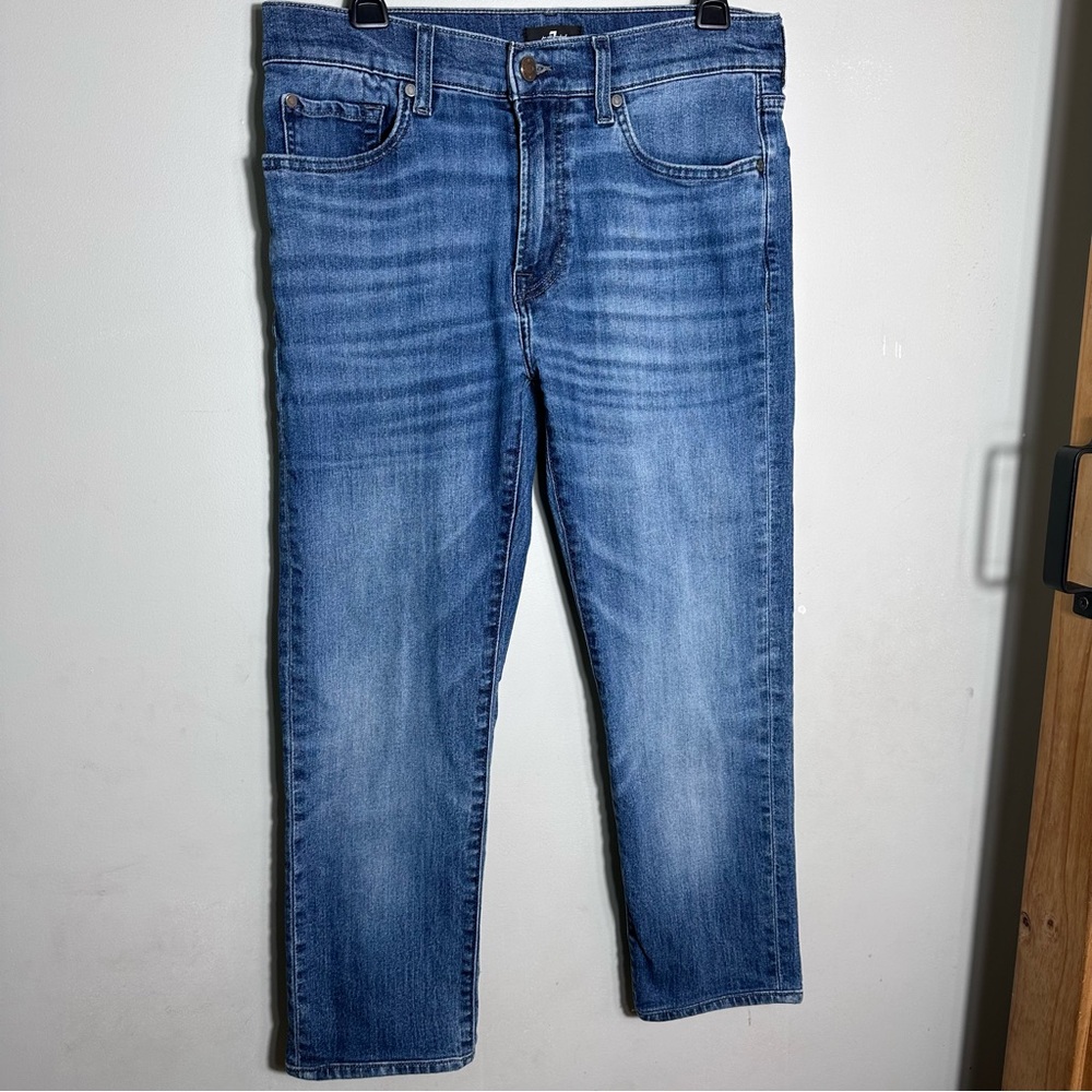 7 For All Mankind Light Blue Slim Straight Jeans - Picture 2 of 13